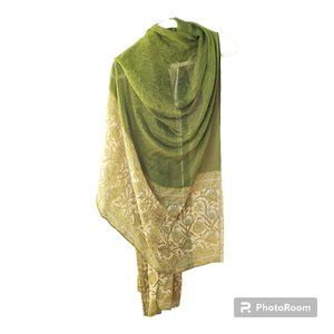 Scarf 42" x 84" olive green with beige pattern light  no tags Rectangle
